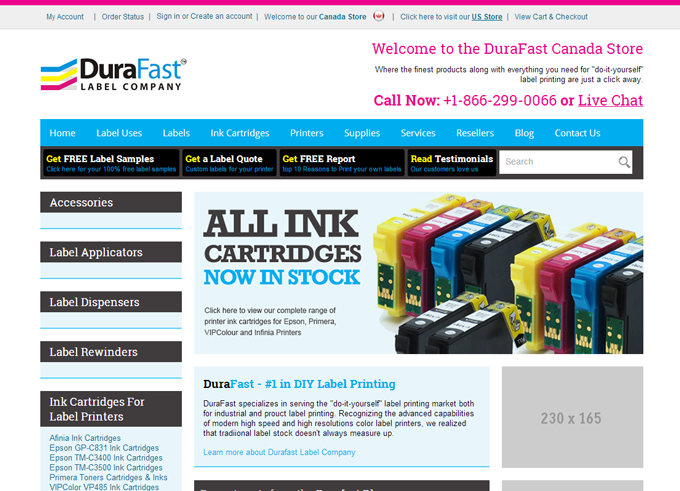 durafastlabel.com bigcommerce website after redesign