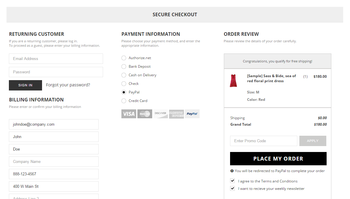 One Page Checkout on BigCommerce Order Overview