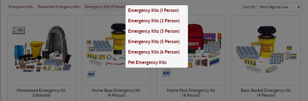 EmergencyKits.com Custom Breadcrumbs