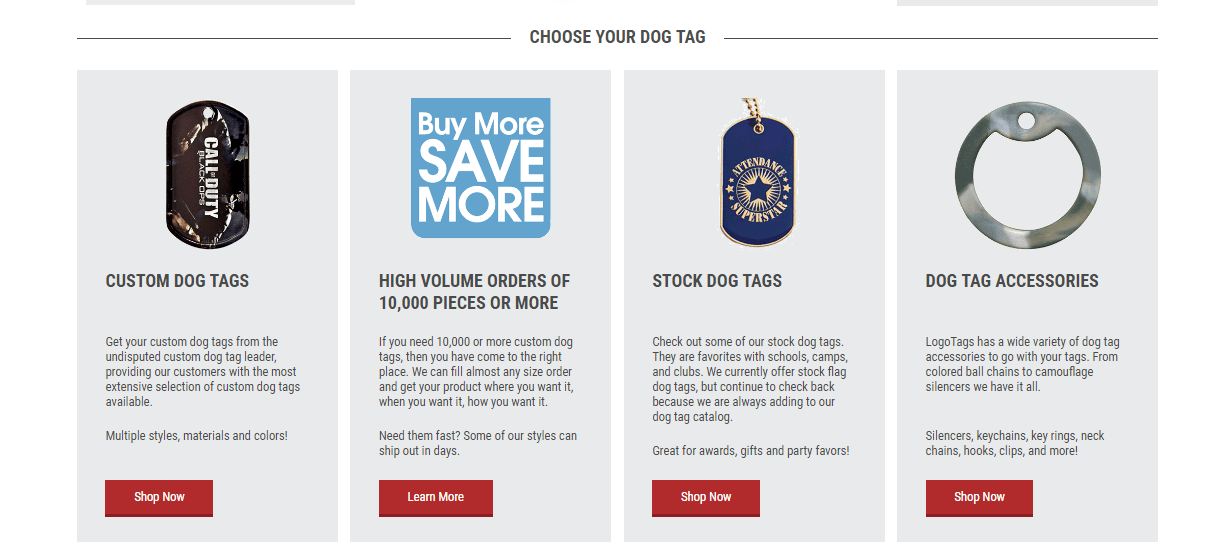 LogoTags Dog Tag Category Page