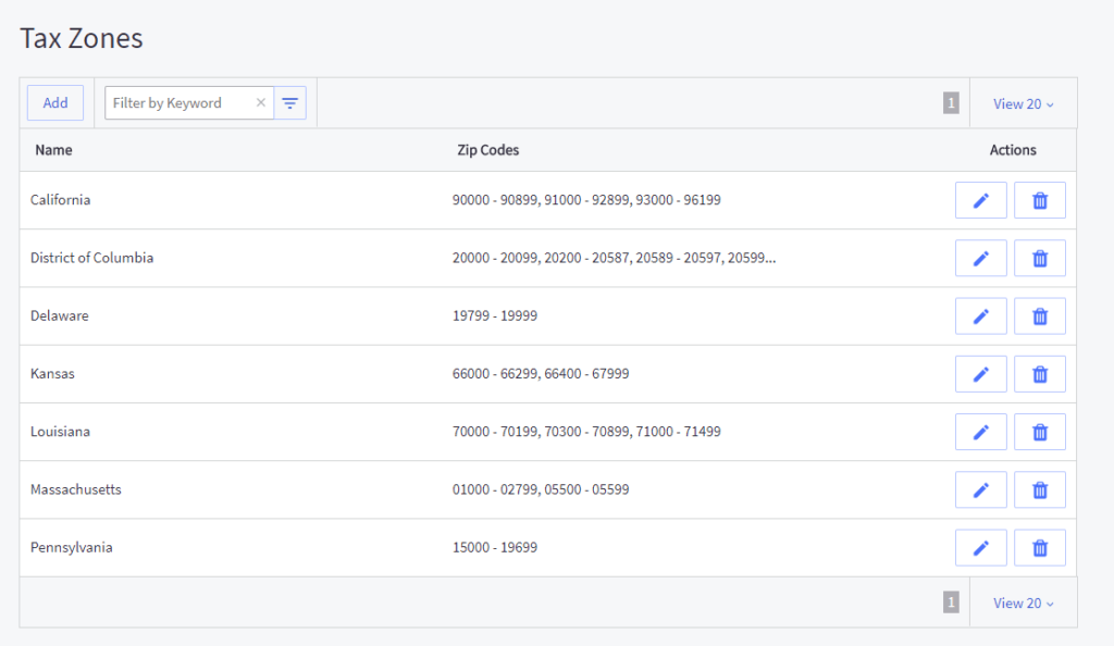 Configure zones by zip code