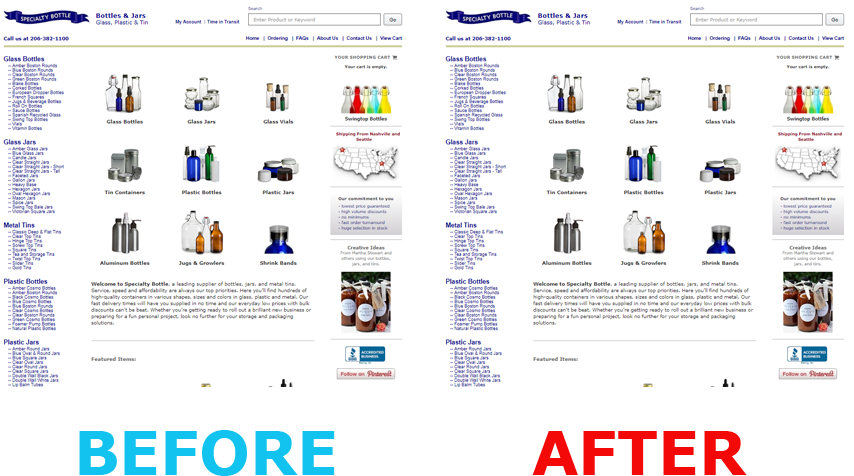 Before and After images of specialtybottle.com