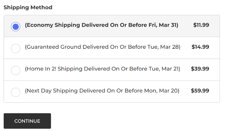 Shipping Methods with Radio Buttons Showing Estimated Date of Arrival