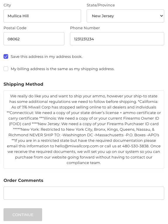 Unapproved Shipping Address