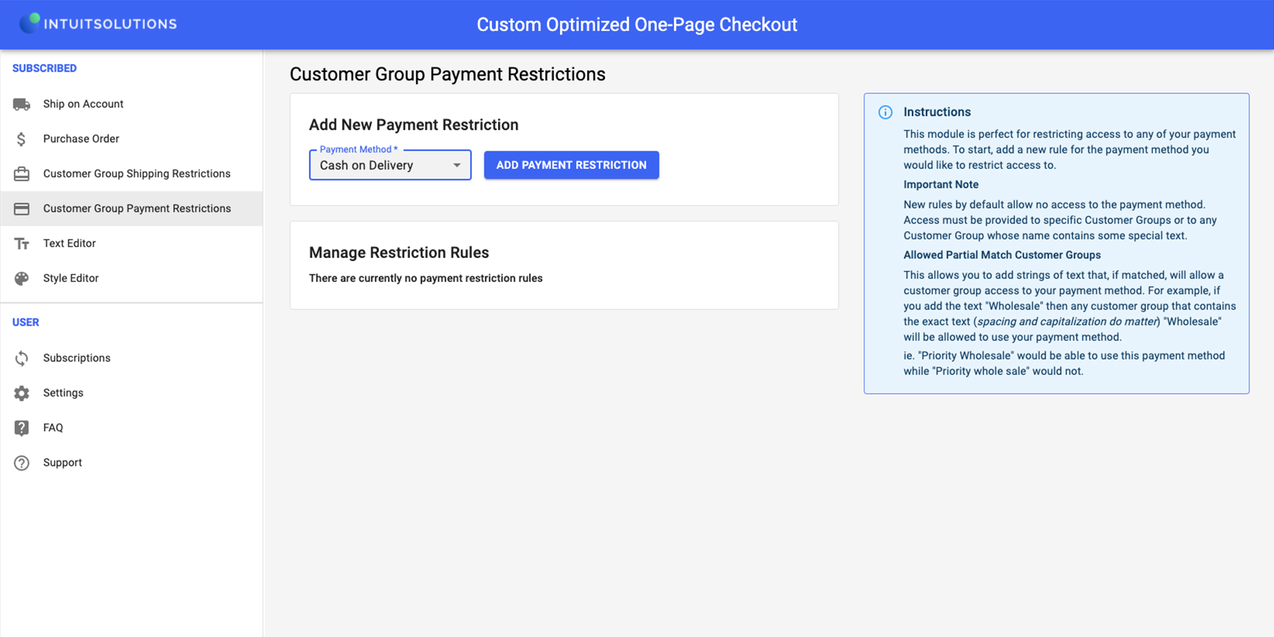 Customer Group Payment Rules for BigCommerce One Page Checkout