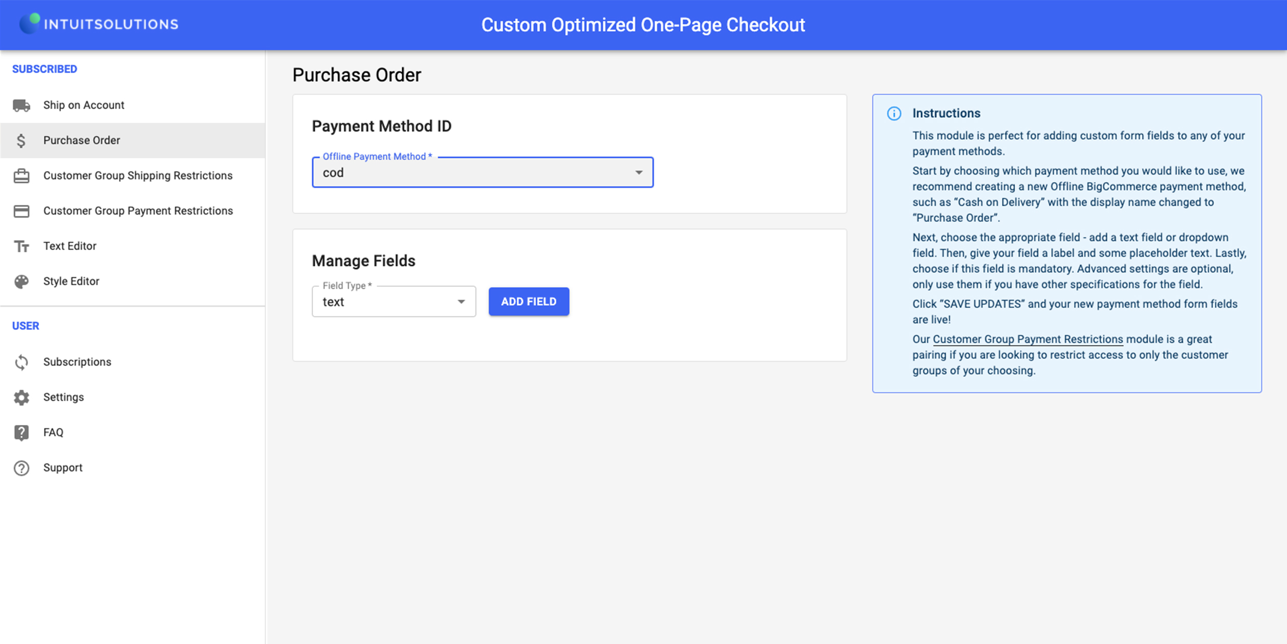 Purchase Order for BigCommerce One Page Checkout
