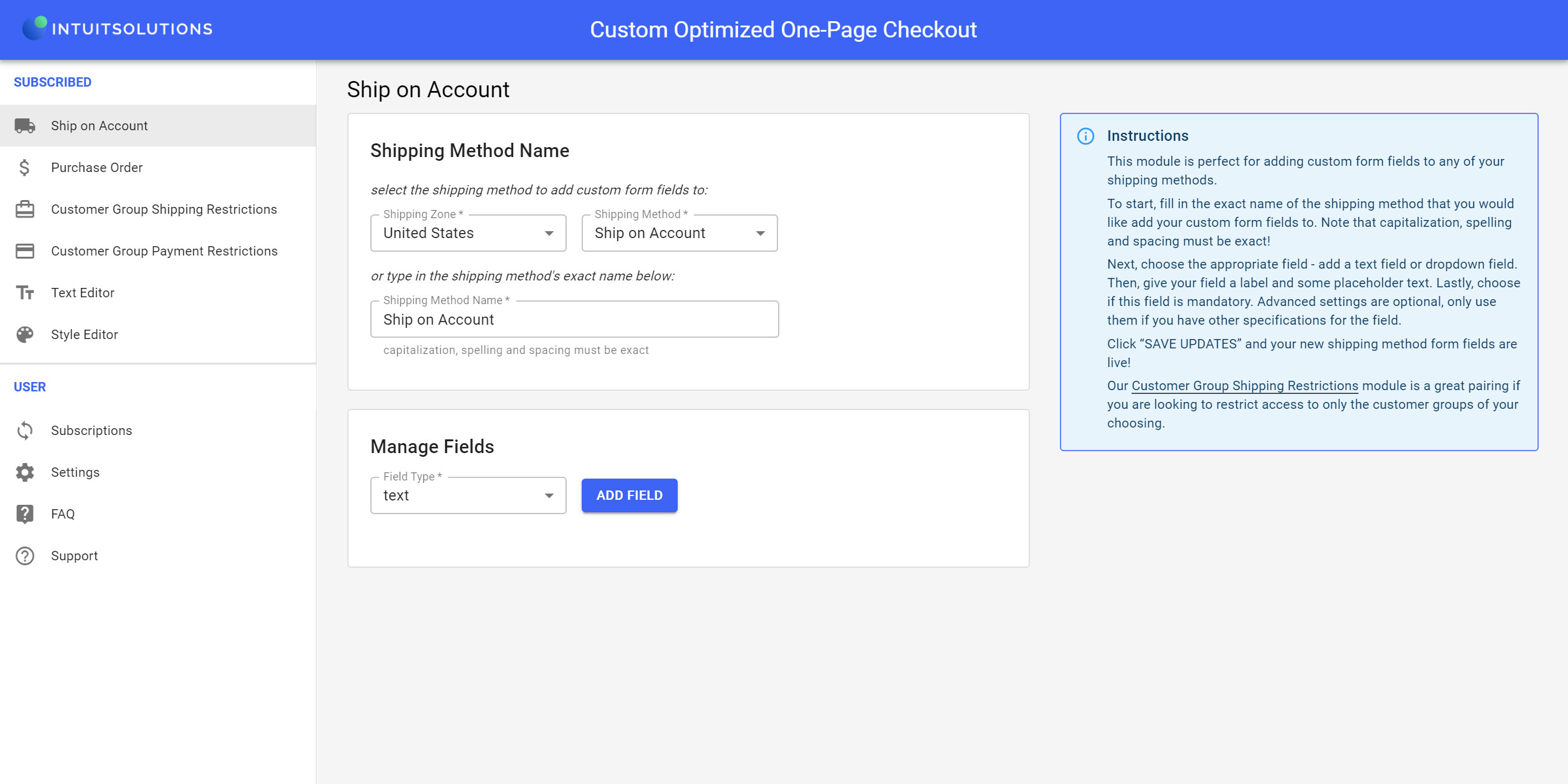 Ship on Account for BigCommerce One Page Checkout