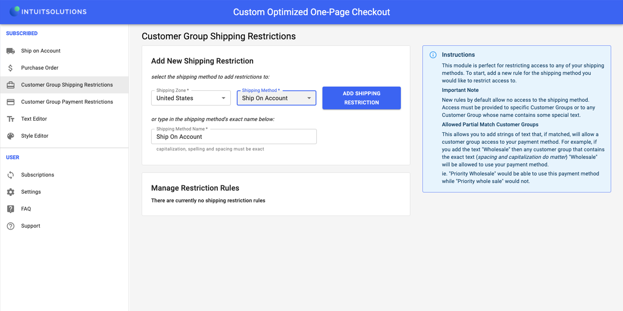 Customer Group Shipping Rules for BigCommerce One Page Checkout