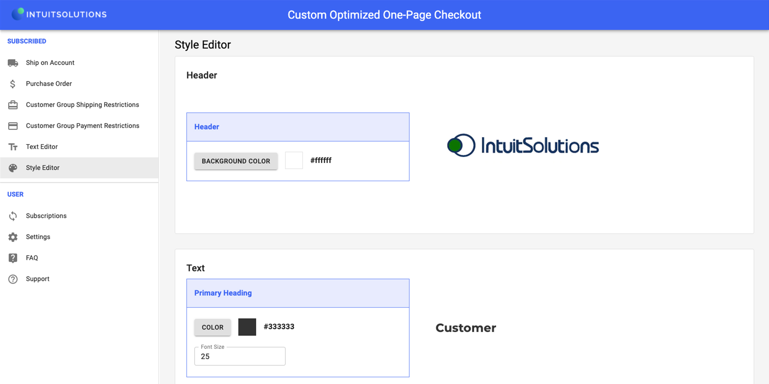 Style Editor for BigCommerce One Page Checkout