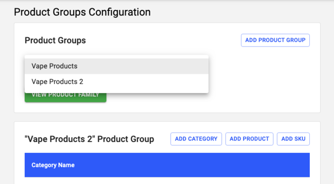 product groups configuration