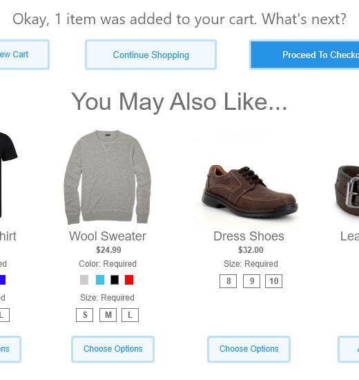 add to cart upsell feature screenshot