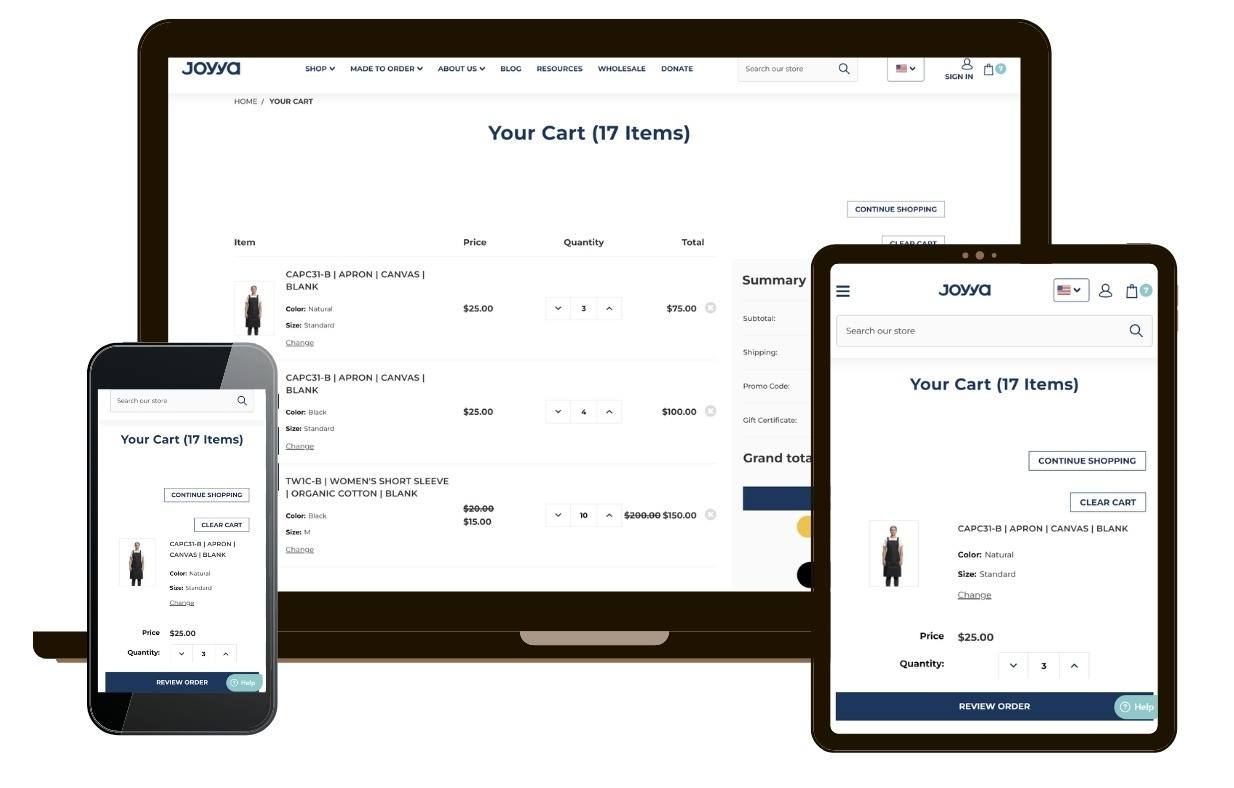 Joyya.com Cart Page Device Mockup