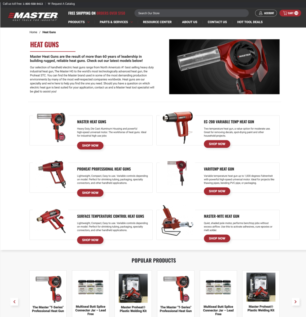 Master Appliance BigCommerce Category page Design on Desktop