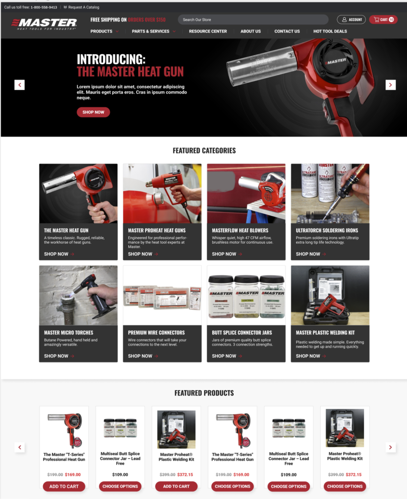 Master Appliance BigCommerce Homepage Design on Desktop