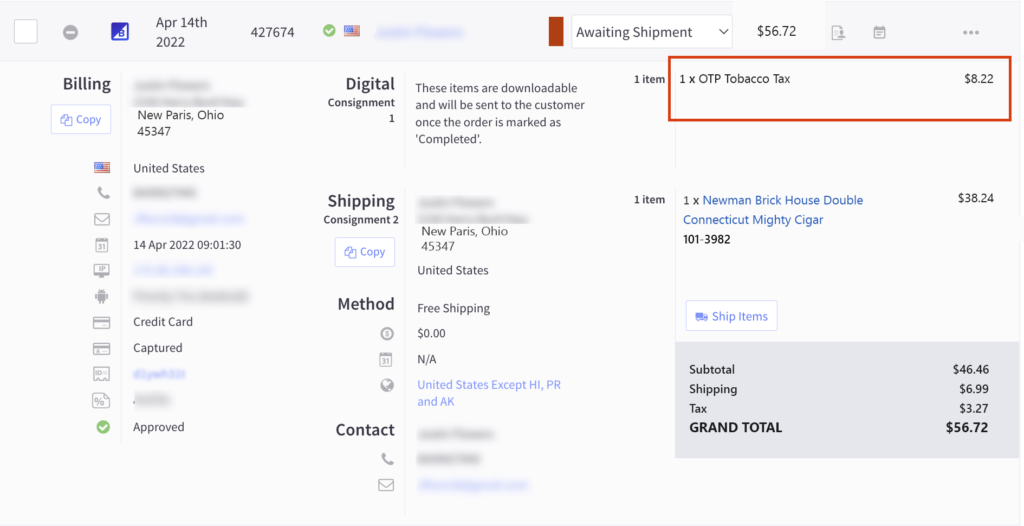 Bigcommerce back office order information