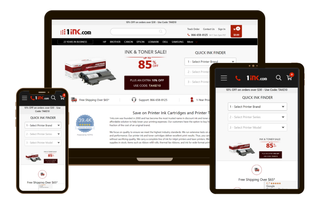 1ink.com BigCommerce homepage design