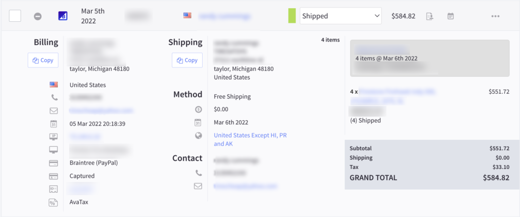 Bigcommerce order information