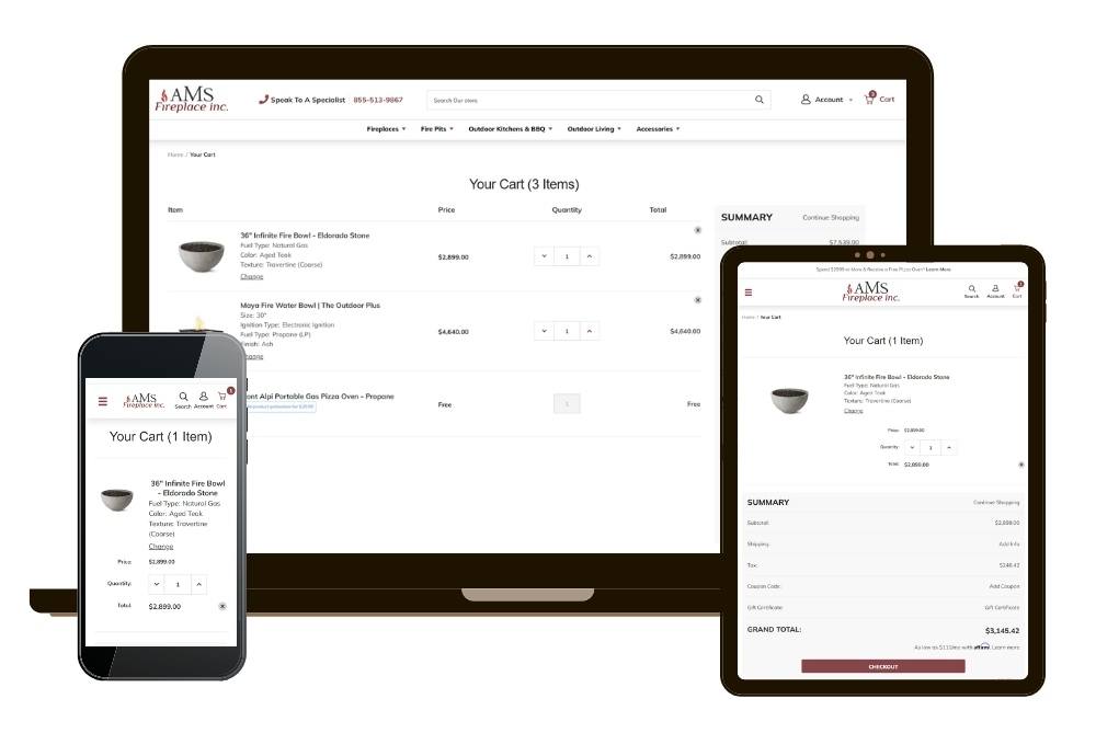 AMSFireplace.com Cart Mockup