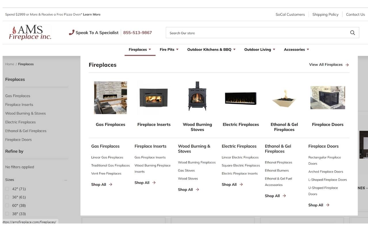 Mega Menu for AMSFireplace.com