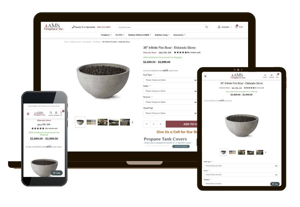 Product Page Mockup AMSFireplace.com