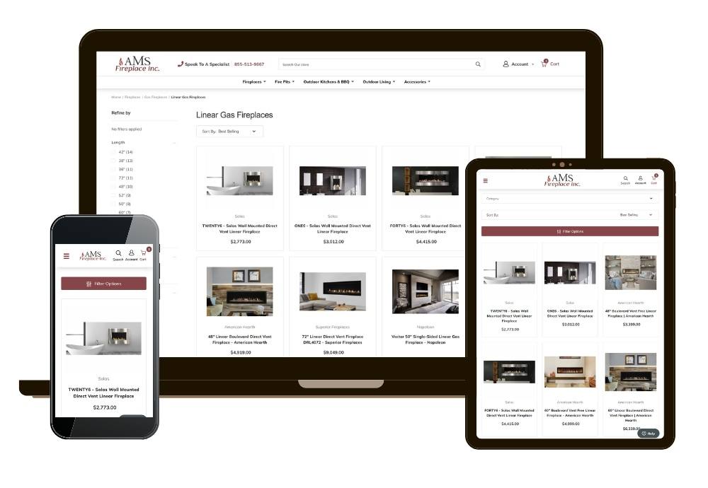 AMSFireplace.com Subcategory Page Mockup