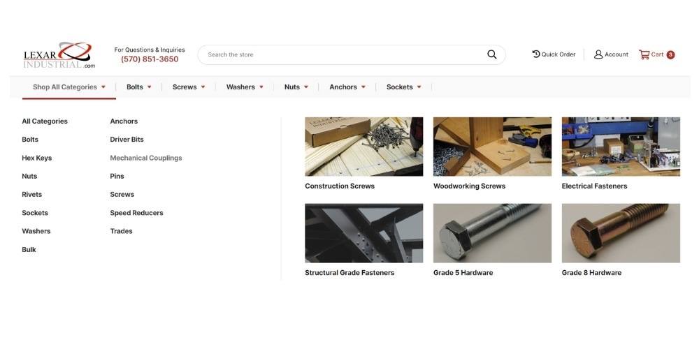 LexarIndustrial.com Mega Menu