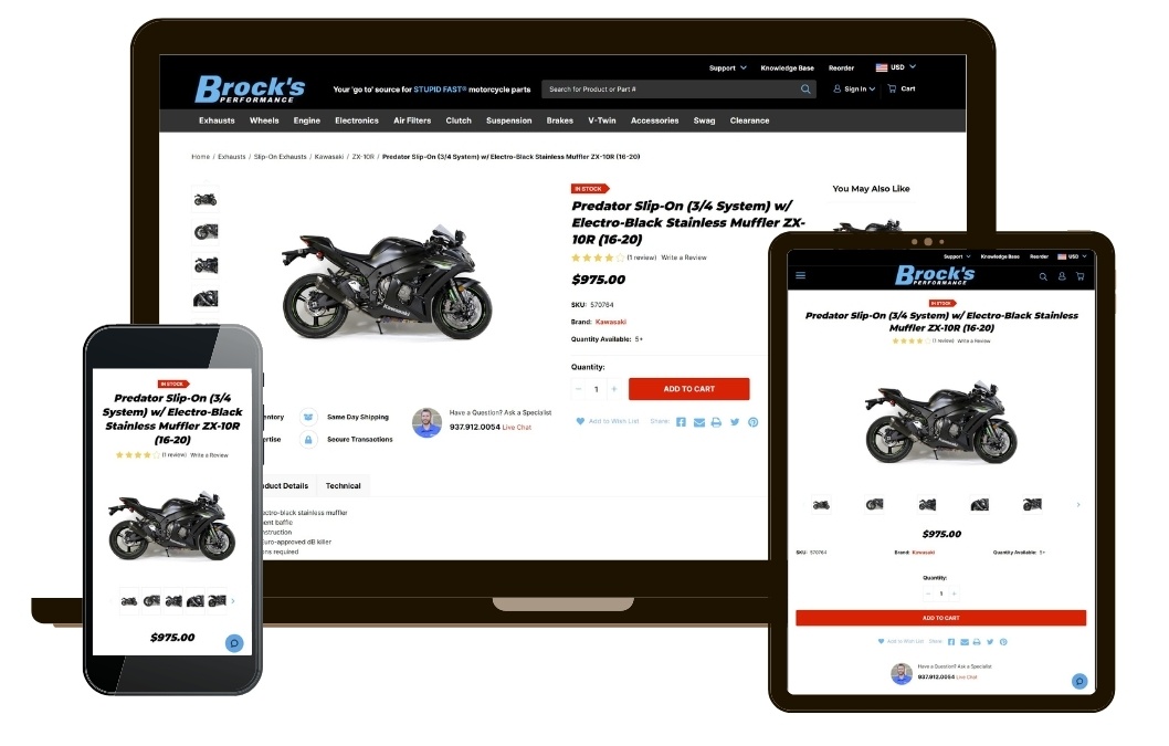 BrocksPerformance.com Product Page - Device Mockup