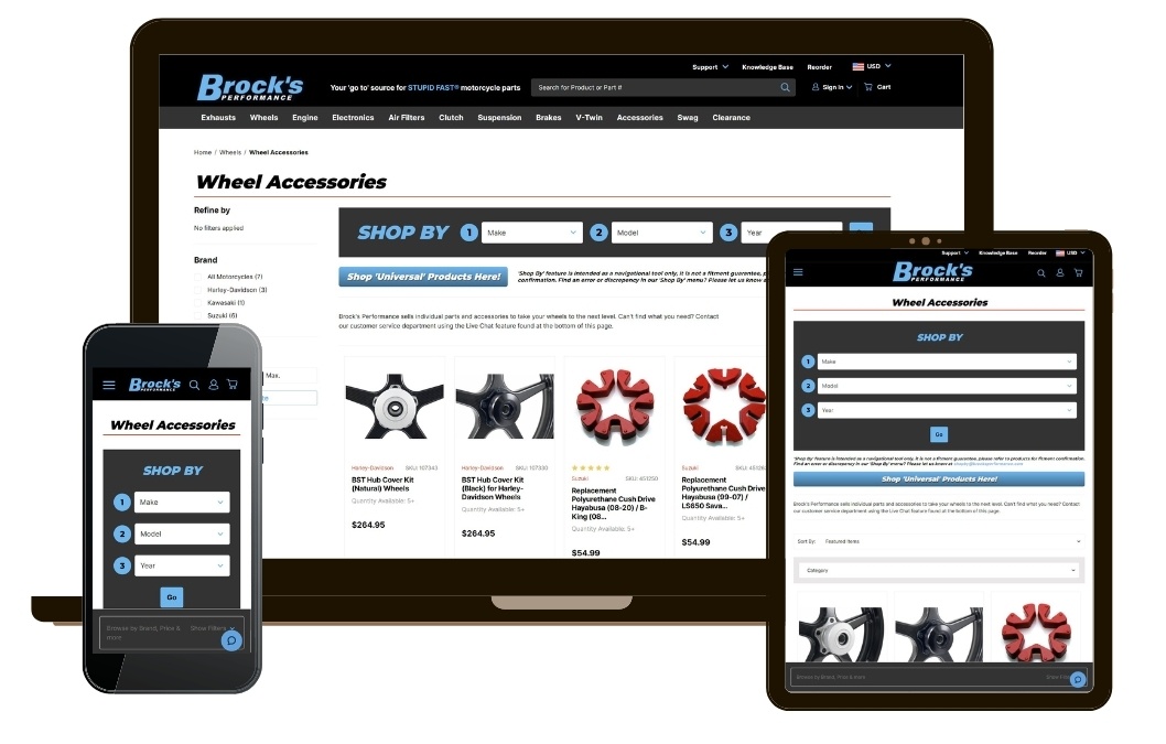 BrocksPerformance.com Subcategory Page - Device Mockup