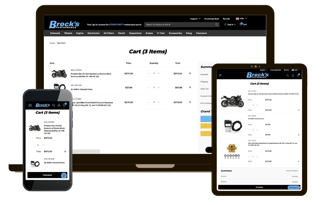 BrocksPerformance.com Cart Page - Device Mockup