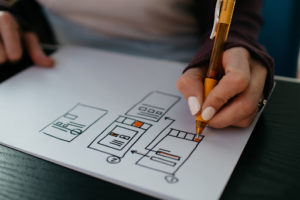 person creating wireframe sketch of website