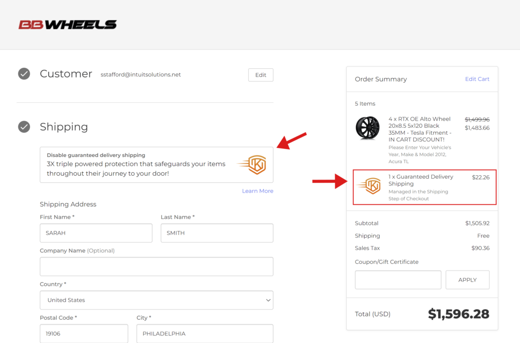 checkout view - toggle on and off shipping protection add-on