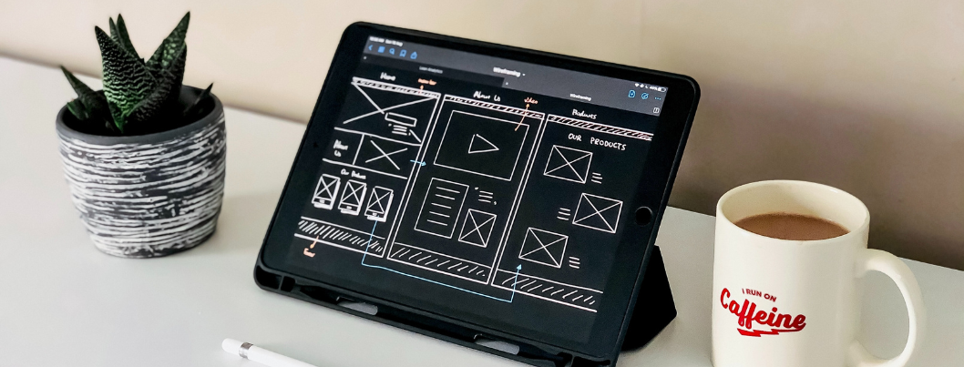 web design wireframe on tablet