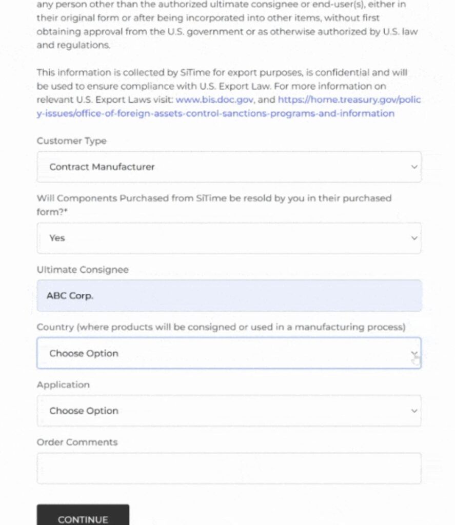 Qualifying Application Questions in Checkout for SiTime.com