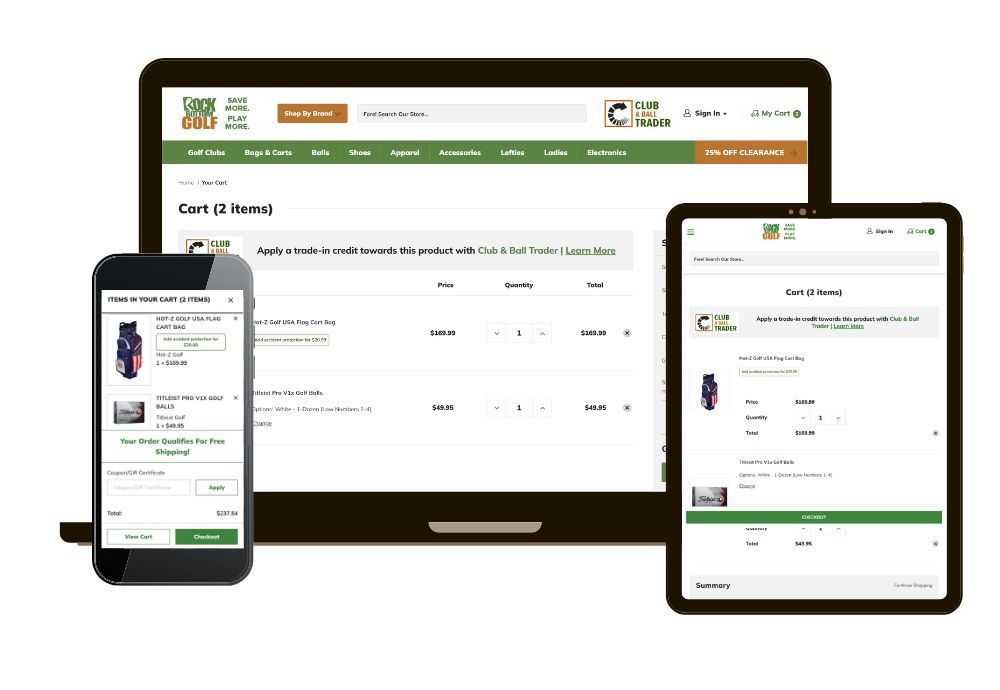 Cart Page Device Mockup - RockBottomGolf.com