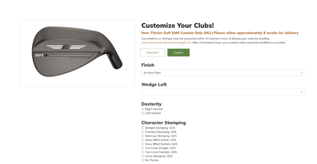 Product Customization View of Golf Club - Complex Customization Options