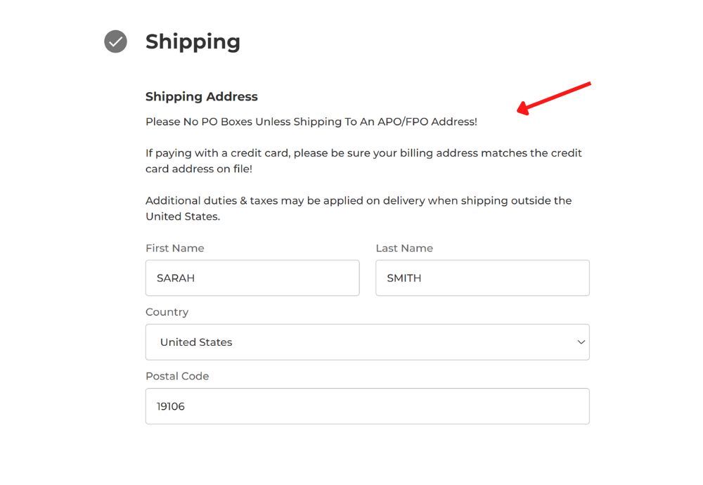 Custom Checkout Shipping Message - RBG.com