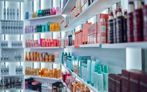 store shelves filled with beauty and personal care items