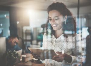 woman looking at device modern tech concept