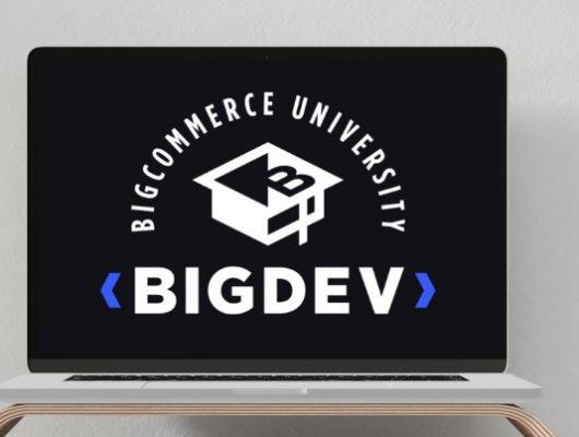 BigCommerce BigDev Certification logo on laptop
