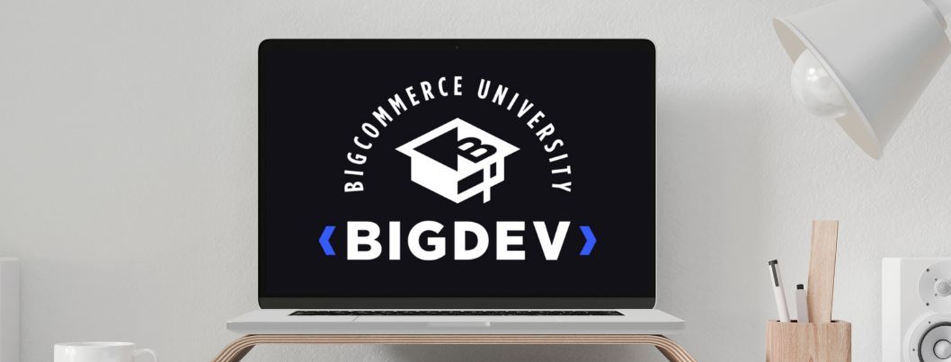 BigCommerce BigDev Certification logo on laptop