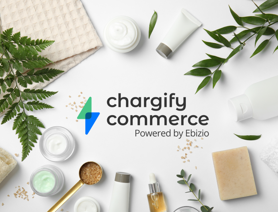 Chargify Commerce logo in center of health and beauty products
