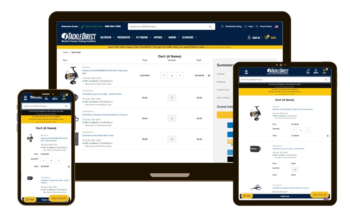 TackleDirect.com Cart Page Mockup on Devices