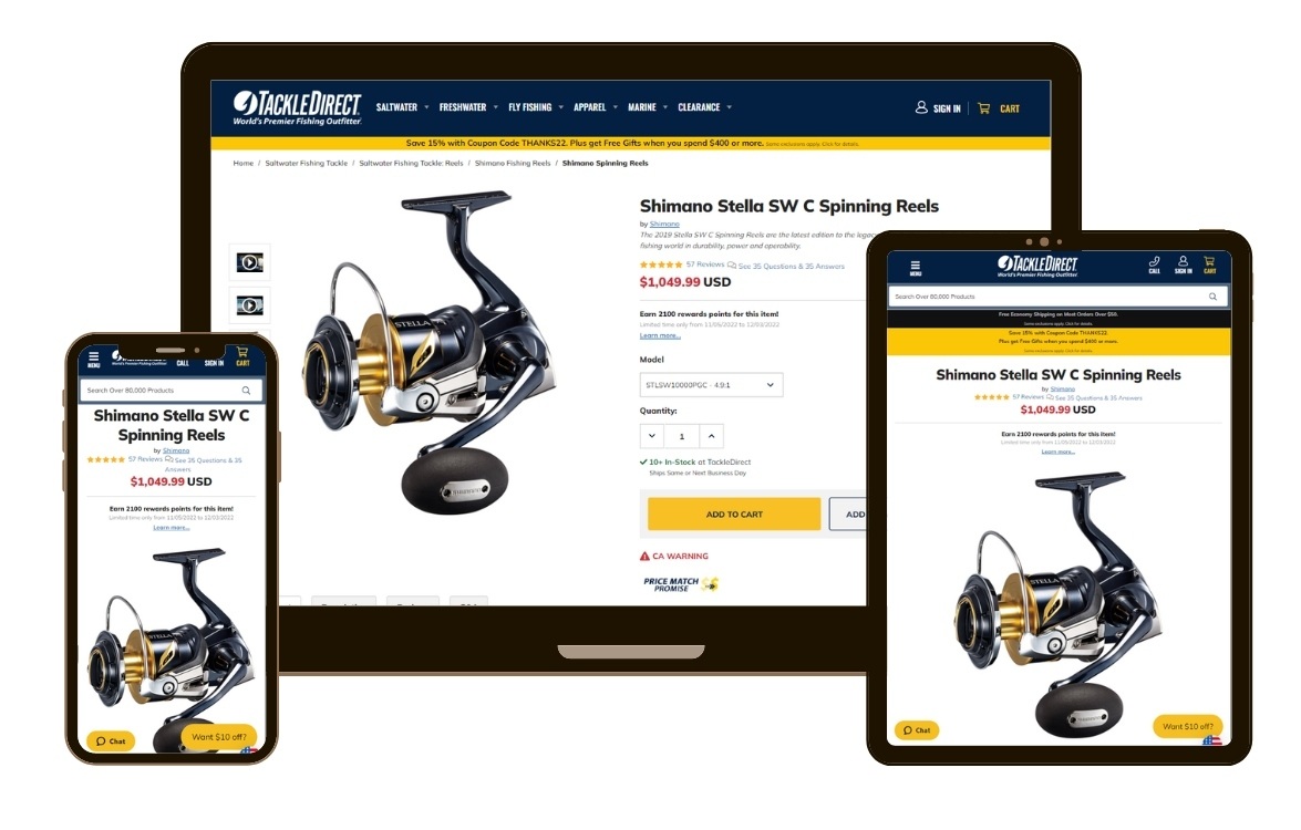 TackleDirect.com Product Page Mockup on Devices
