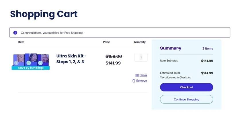 Shopping Cart View of Ultra Skin Kit Product Bundle