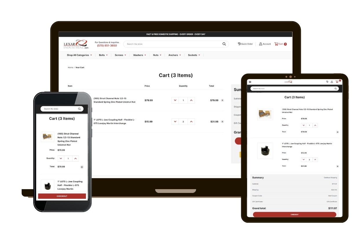 LexarIndustrial.com Cart Page Mockup on Devices
