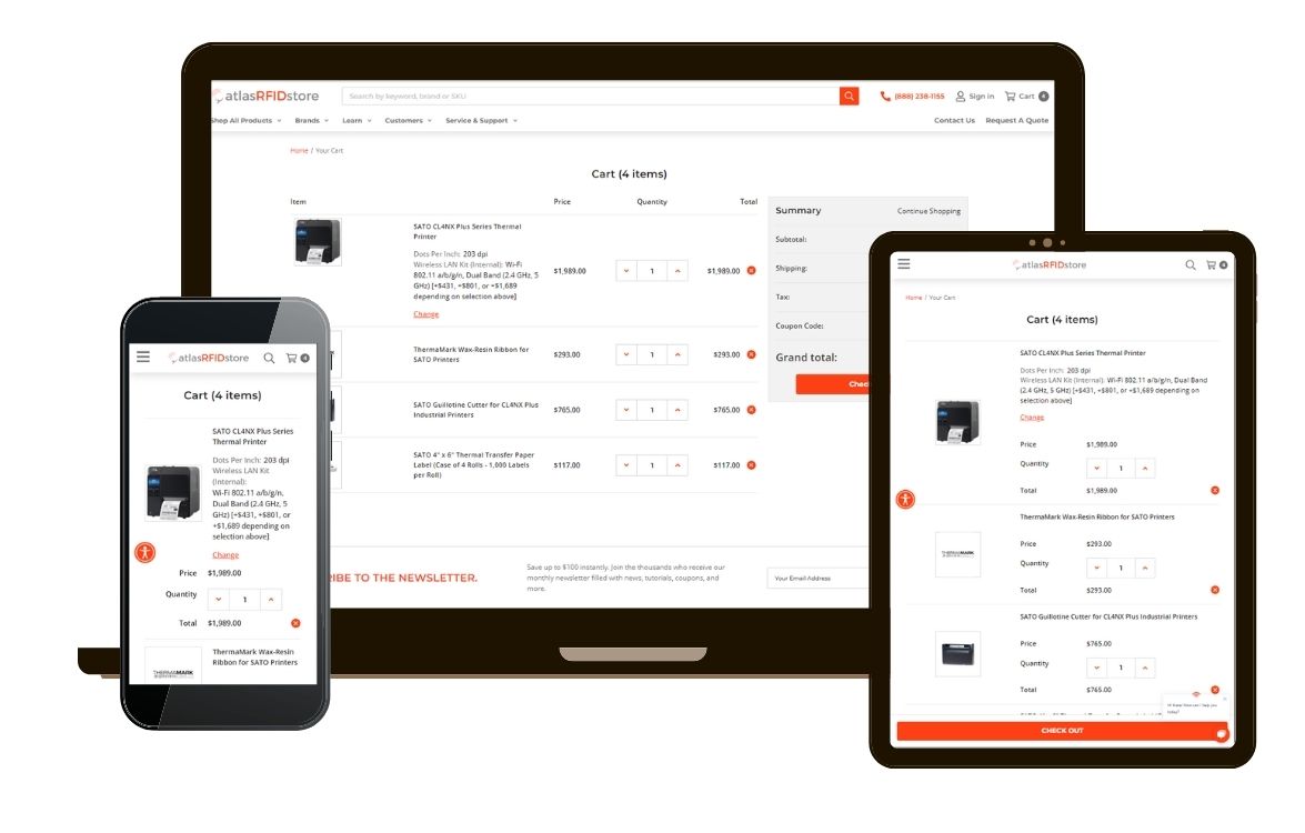 AtlasRFIDstore.com cart page mockup on devices.