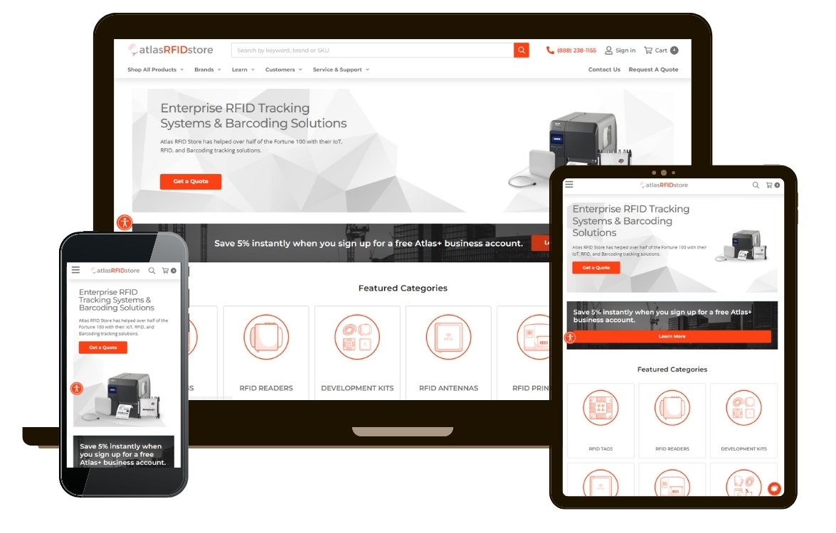 AtlasRFIDstore.com homepage mockup on devices.