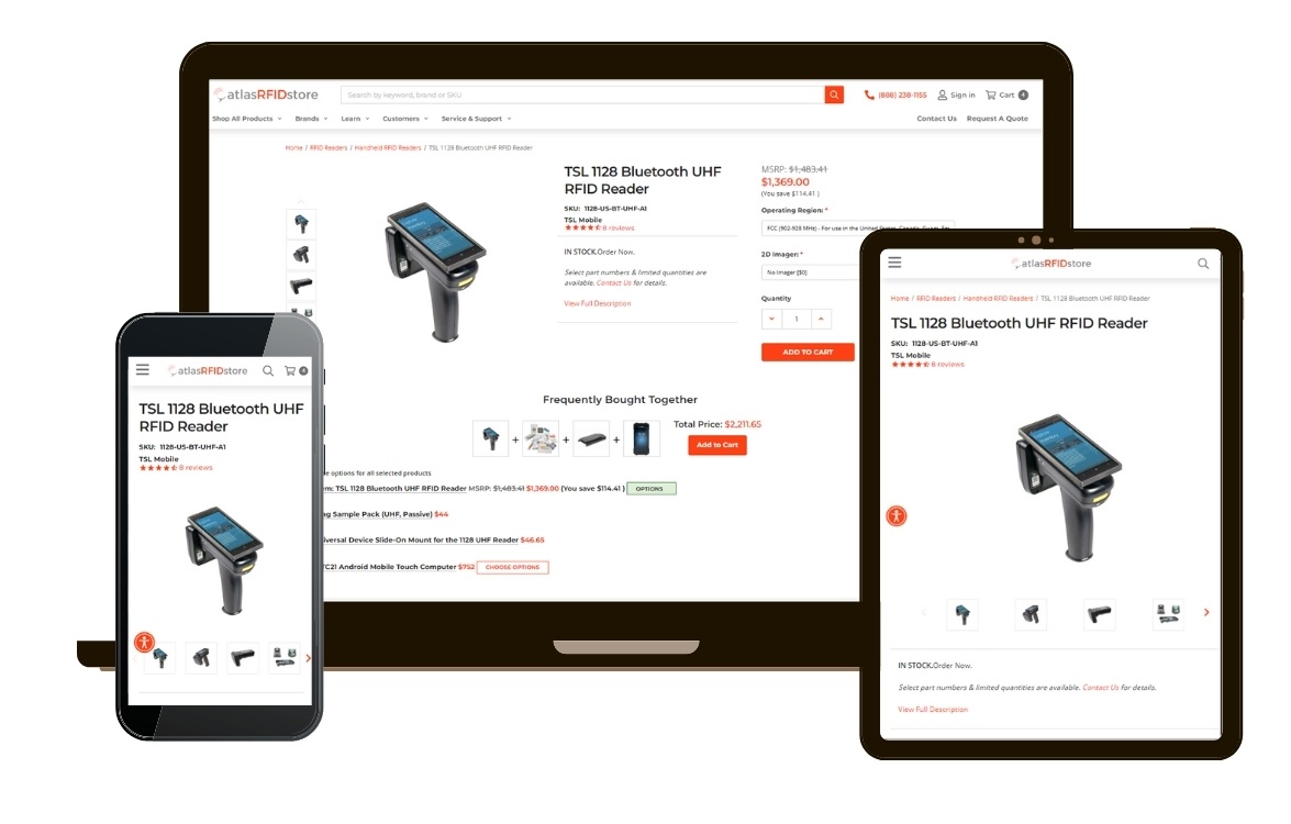 AtlasRFIDstore.com product page mockup on devices.