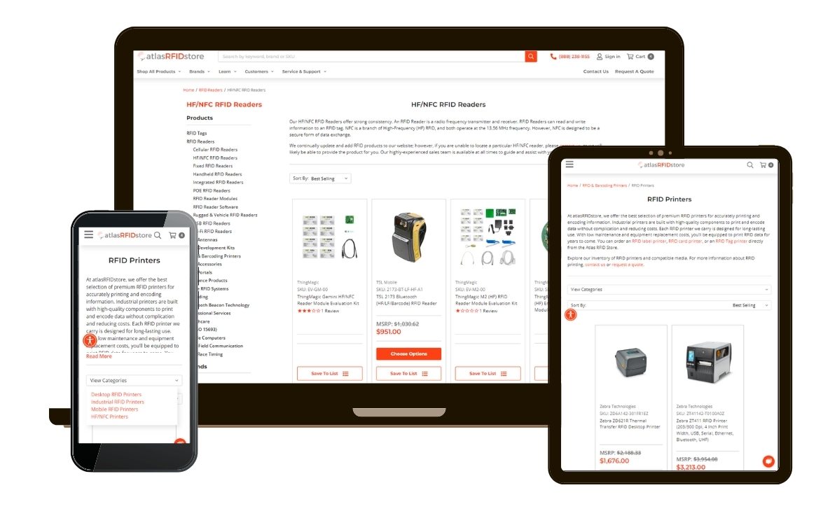AtlasRFIDstore.com subcategory page mockup on devices.