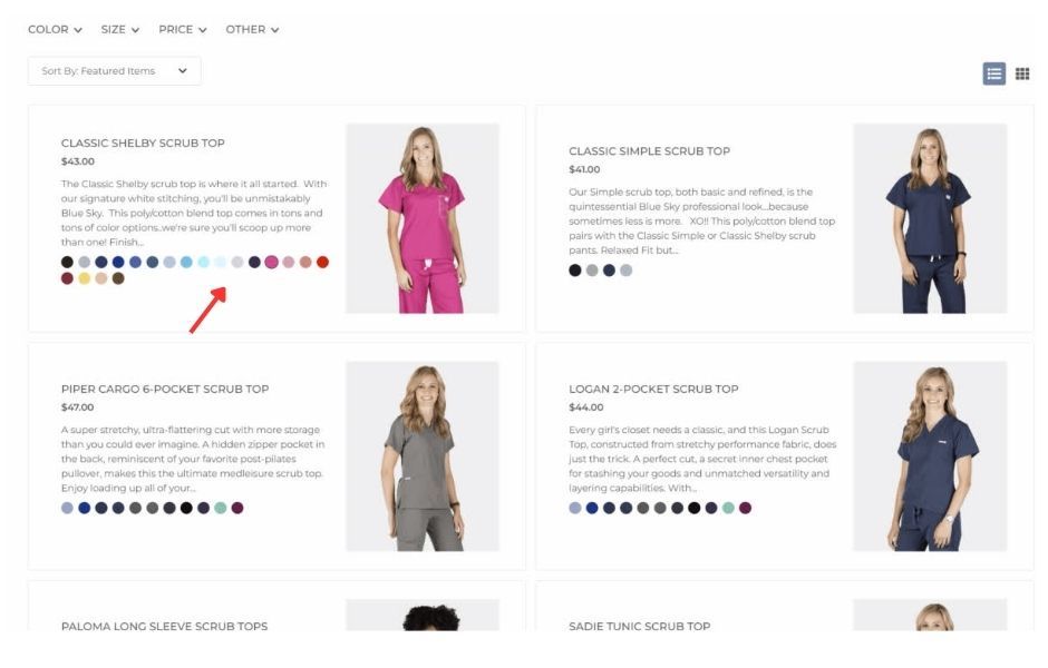 Swatch Options on Category Page add-on for BlueSkyScrubs.com